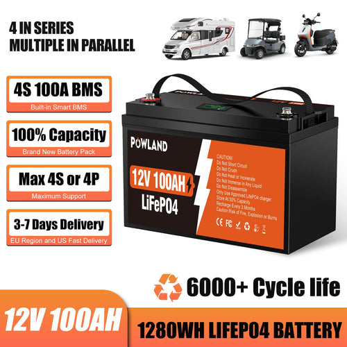POWLAND Akumulator LiFePO₄ 12V 100Ah | BMS, 6000+ Cykli, Połączenie Szeregowe i Równoległe