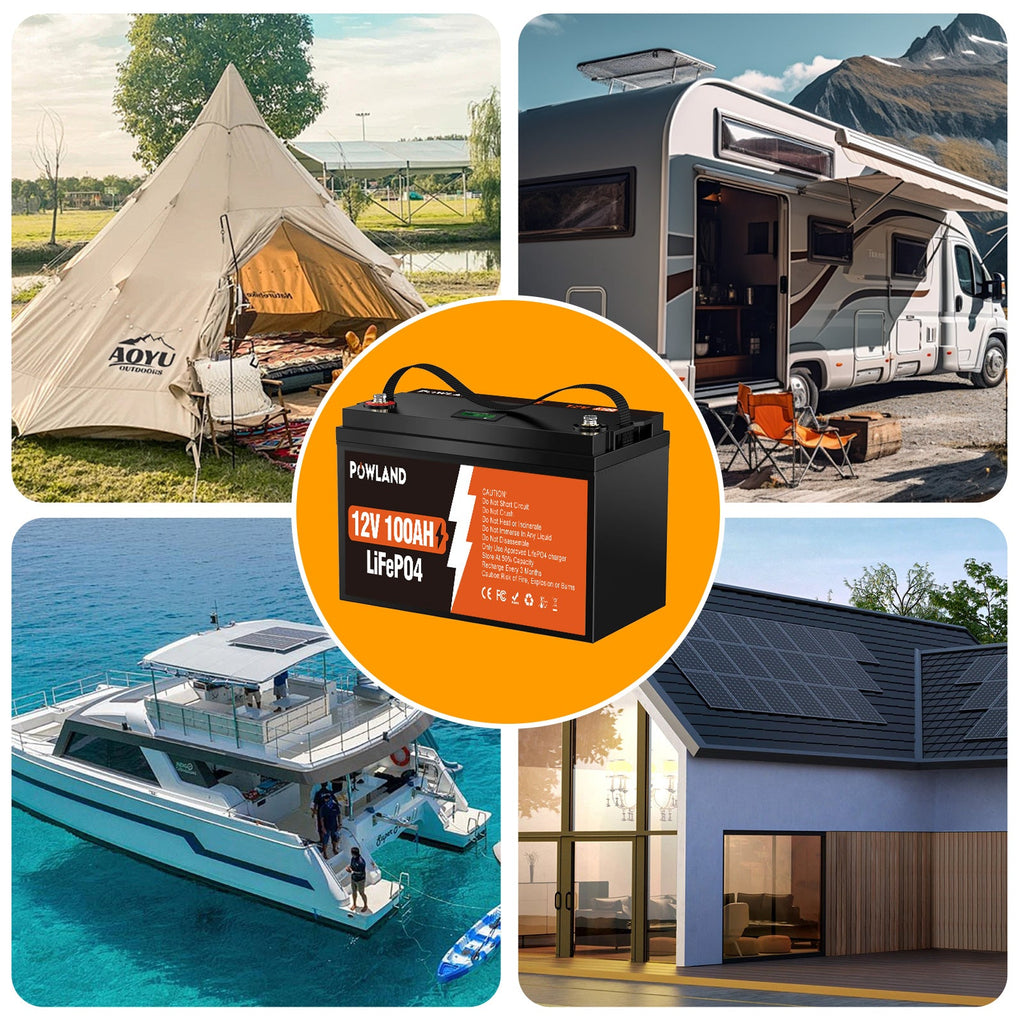 POWLAND LiFePO₄ Battery 12V-100AH BMS Series and Parallel Connection Rechargeable