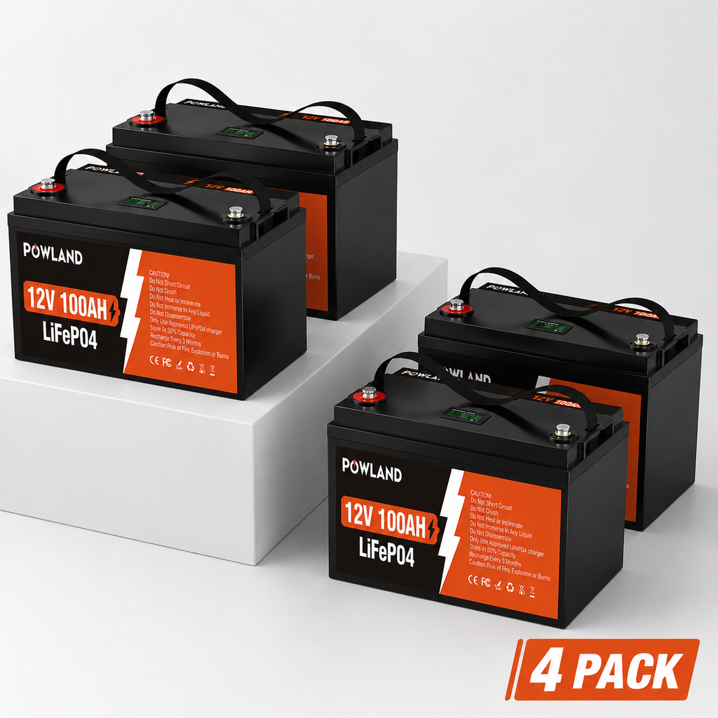 POWLAND LiFePO₄ Battery 12V-100AH BMS Series and Parallel Connection Rechargeable