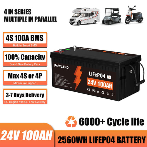 POWLAND Akumulator LiFePO₄ 24V 100Ah | BMS, 6000+ Cykli, Szybkie Ładowanie