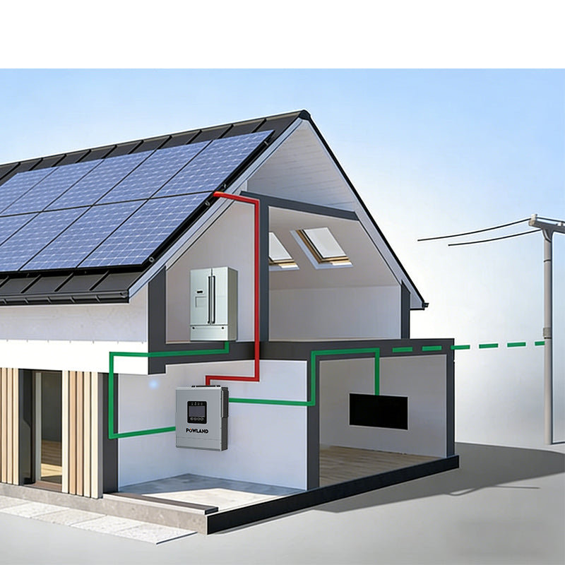 POWLAND Hybrid Solar Inverter 12kW 48V Pure Sine Wave Dual MPPTs Input WiFi